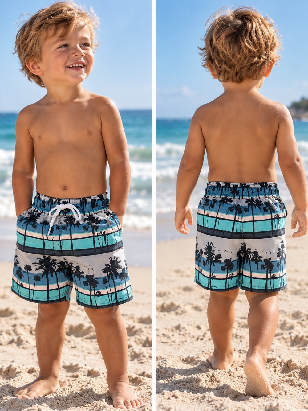 Ocean Pacific OP Boys 2T Swim Trunks Palm Tree Print